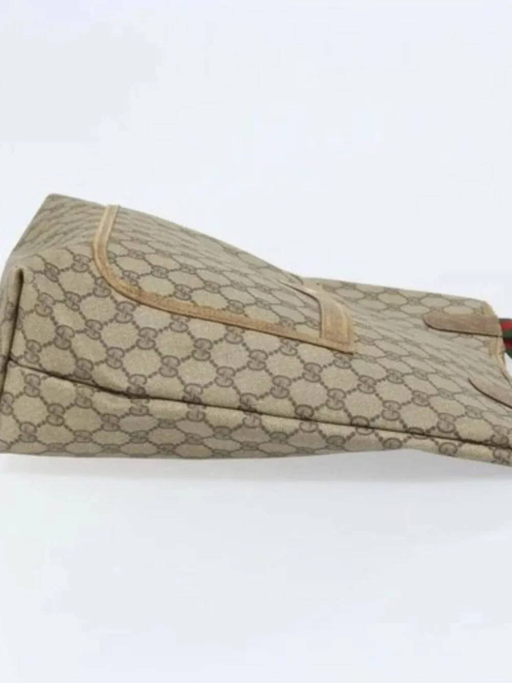 GUCCI GG Supreme Web Sherry Line Tote Bag PVC Beige 39 02 003 Auth BAZ015